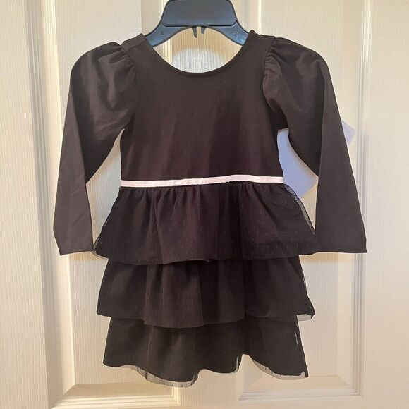 Janie and Jack Black Scoop Back Swiss Dot Tulle Tiered Dress Girls 2T *SAMPLE* - Picture 1 of 12